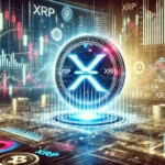 cryptocurrency market scene featuring XRP with dynamic trading charts bullish and bearish indicators and an intense market atmosphere.