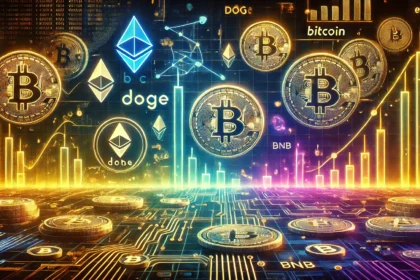 trends in the altcoin market in 2025. The image features a futuristic financial landscape with Bitcoi