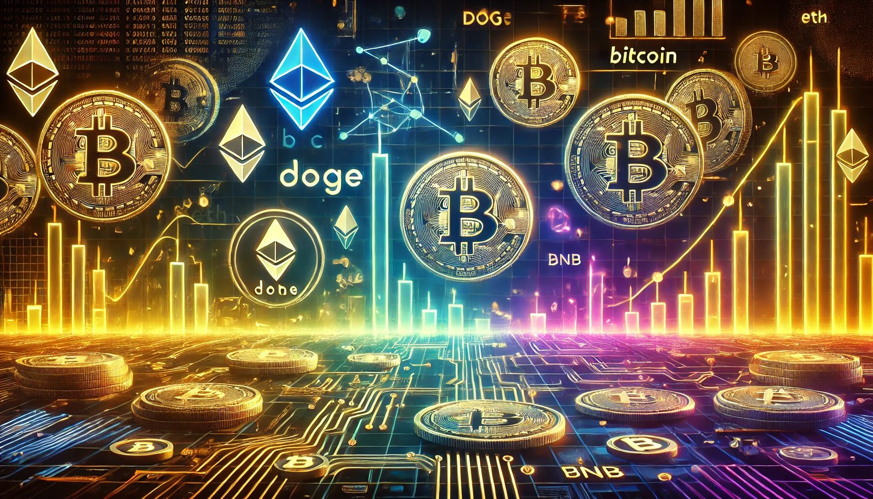 trends in the altcoin market in 2025. The image features a futuristic financial landscape with Bitcoi