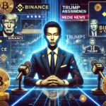 Binance founder Changpeng Zhao CZ responding to media allegations. The image features a futuristic financial news