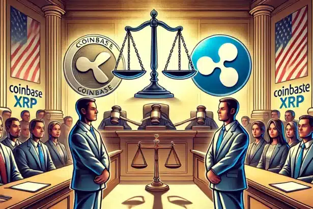 Coinbase and the Ripple XRP community. In the center the Coinbase and Ripple logos are sh