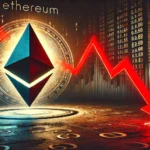 Ethereum facing a financial crisis. The image features the Ethereum logo with a red downward trending price