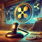 Ripple and the SEC. The image features a courtroom setting with the Ripple XRP lo