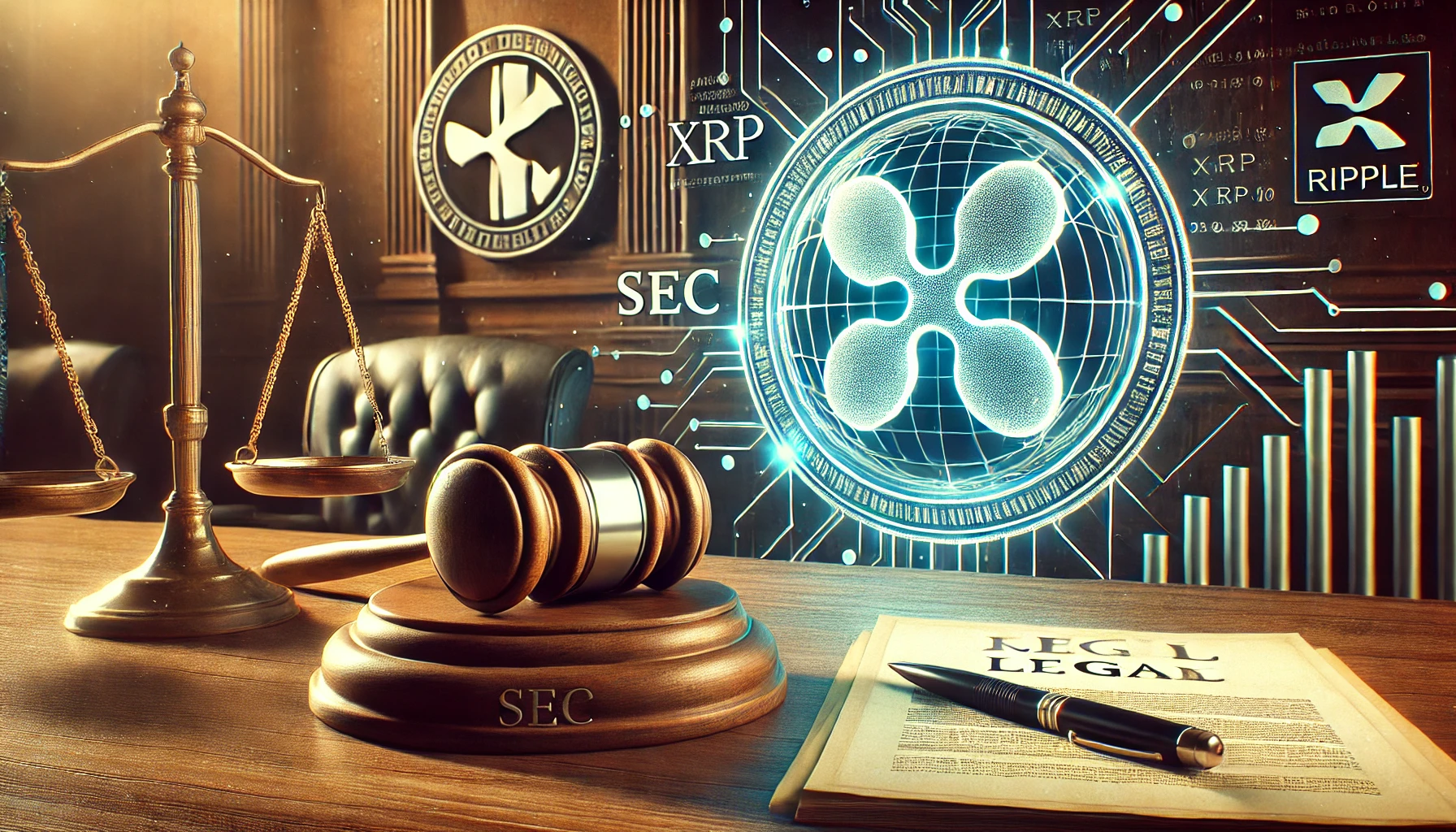 SEC vs. Ripple case. The Ripple XRP logo is prominently displayed alongside the