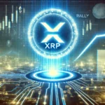 XRP is potential market rally. A glowing XRP logo is displayed prominently with upward price trend lines and a