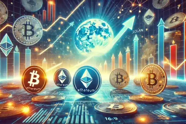 altcoin bull run. The scene features various altcoin symbols like Ethereum