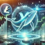 crypto market. The image features the logos of Litecoin LTC Uniswap UNI and