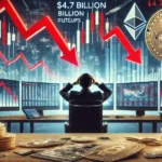 cryptocurrency funds. A digital trading chart shows declining Bitcoin and Ethereum pri