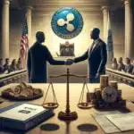 legal and regulatory debate between Ripple XRP and the U.S. SEC. The scene shows Ripple is logo