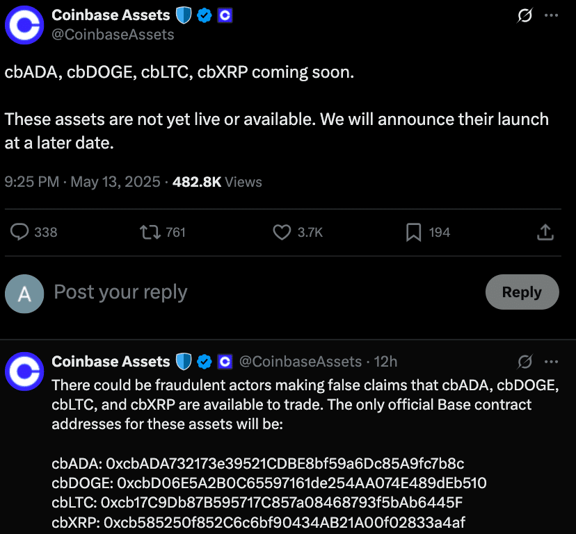 cbXRP, cbLTC, cbADA, cbDOGE: How Coinbase Just Changed the DeFi Game 24 Coinbase Expands Base Ecosystem with New Wrapped Tokens: cbLTC, cbADA, cbDOGE, and cbXRP