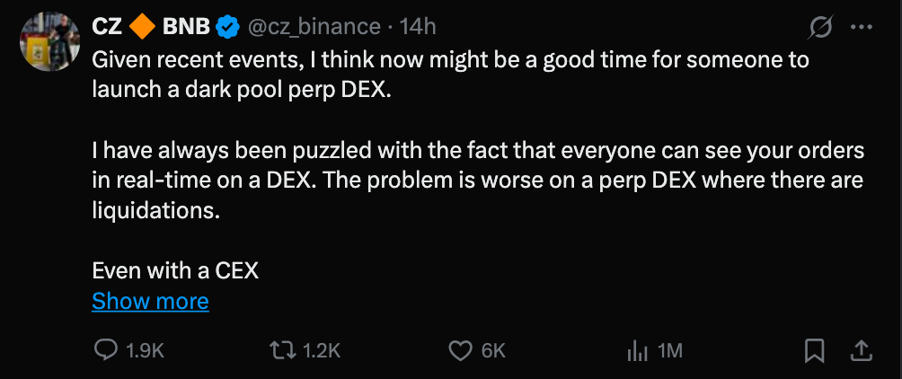 Why CZ Thinks a Dark Pool DEX Is What DeFi Needs Now 24 CZ’s Dark Pool Proposal