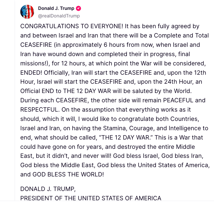 Isreal-Iran Ceasefire News