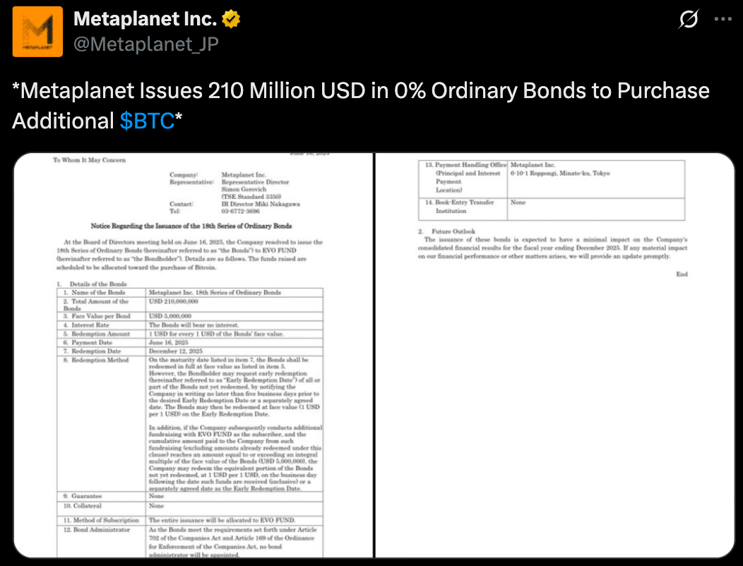 $210M for BTC: Is This the Boldest Corporate Move in Japan’s History? 24 Metaplanet Bitcoin Treasury
