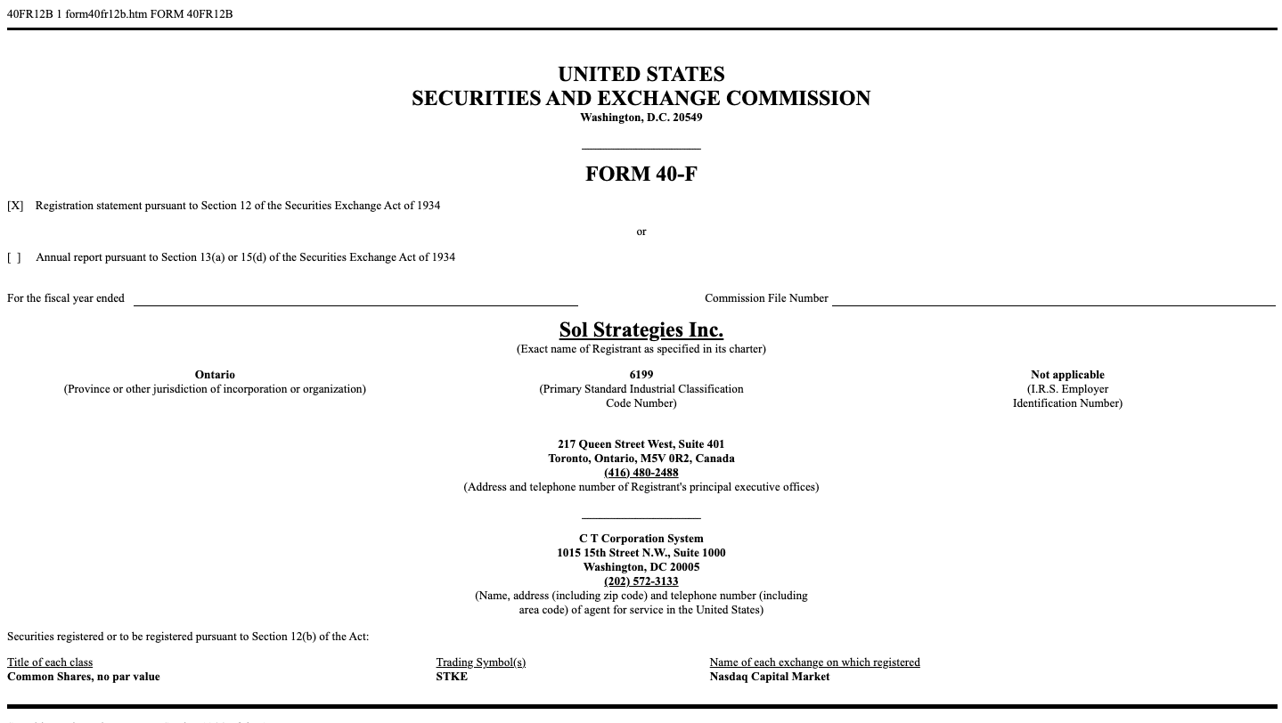 Solana’s MicroStrategy? Sol Strategies Files to Go Nasdaq with $61M in SOL 24 Sol Strategies