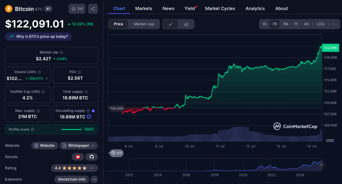Bitcoin Hits $122K ATH: How Ledn CEO Predicts $136K by Year-End 24 Bitcoin $120K All-Time High