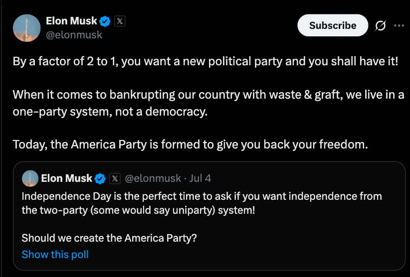 How Bitcoin Is Now a Political Weapon as Elon Musk Launches the America Party 24 Elon Musk Crypto Politics