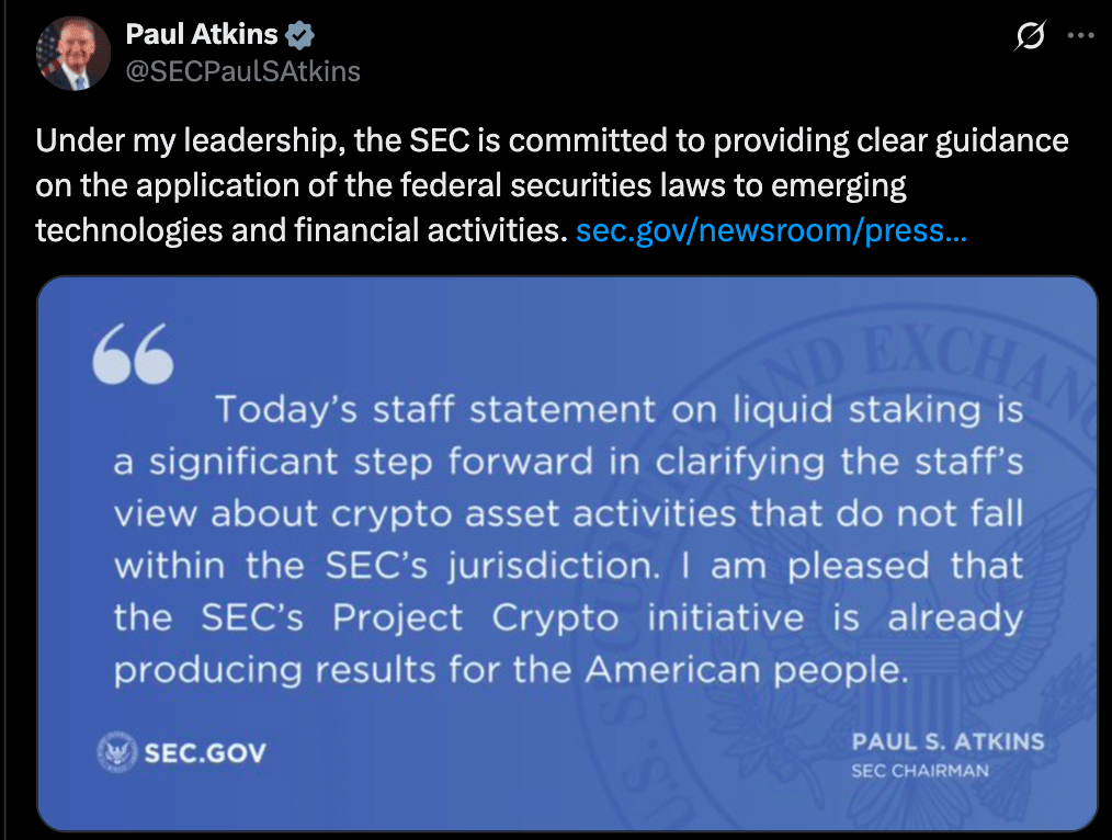 SEC Commissioner Crenshaw Blasts Liquid Staking Memo