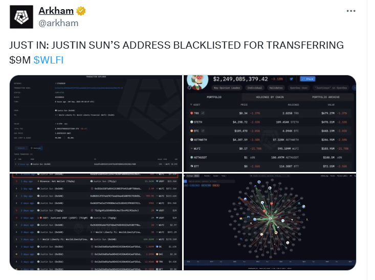 Why the Justin Sun Wallet Blacklist Sent WLFI Crashing 42% 24 Justin Sun wallet blacklist