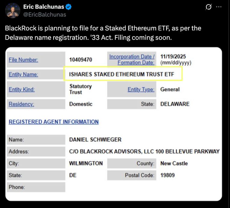 BlackRock’s Staked Ethereum ETFs