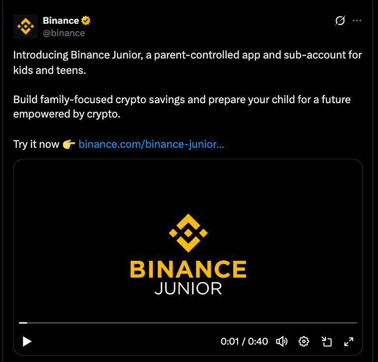 Kids Meet Crypto: Binance Junior App Lets Parents Build Savings for Children