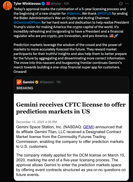 Gemini Titan Wins CFTC Approval to Launch Regulated U.S. Prediction Market 24 Gemini Titan Secures CFTC Prediction Market License After 5-Year Fight