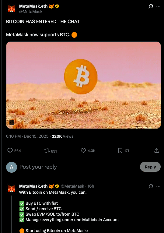 MetaMask’s Biggest Upgrade? Wallet Launches Native Bitcoin Support and Rewards Program 24 MetaMask Bitcoin Support Goes Live