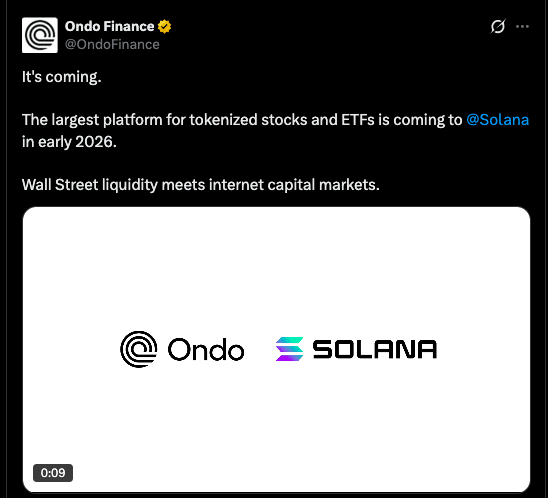 Ondo Finance to Bring Tokenized US Stocks to Solana