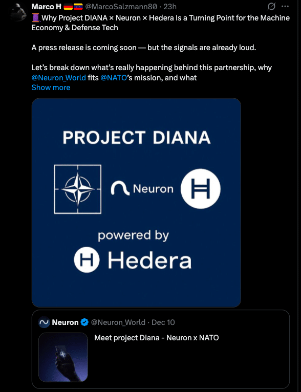 Hedera Breaks Into Defense Tech: Neuron Joins NATO’s DIANA Innovation Program 24 NATO DIANA Welcomes Hedera-Backed Neuron