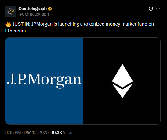 O dinheiro tokenizado do JPMorgan transfere o dinheiro de Wall Street para a Ethereum 2 tokenized financial assets