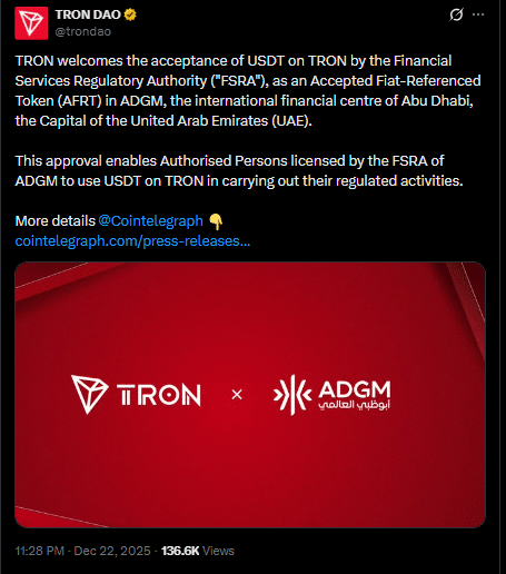 ADGM Validates USDT TRON for Licensed Firms as Stablecoin Rules Advance 24 stablecoin regulation UAE