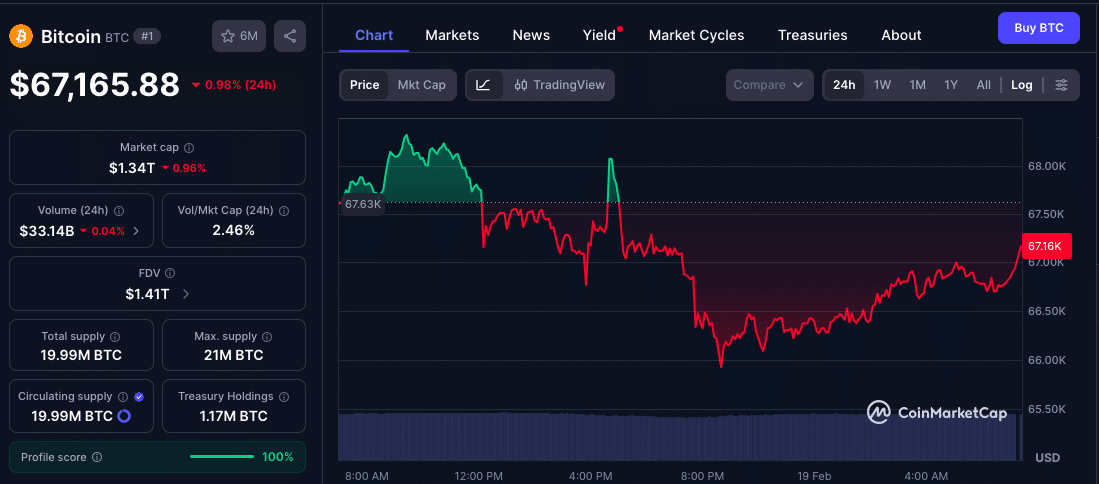 Crypto Market February 19, 2026: Bitcoin, XRP, Ethereum in Focus