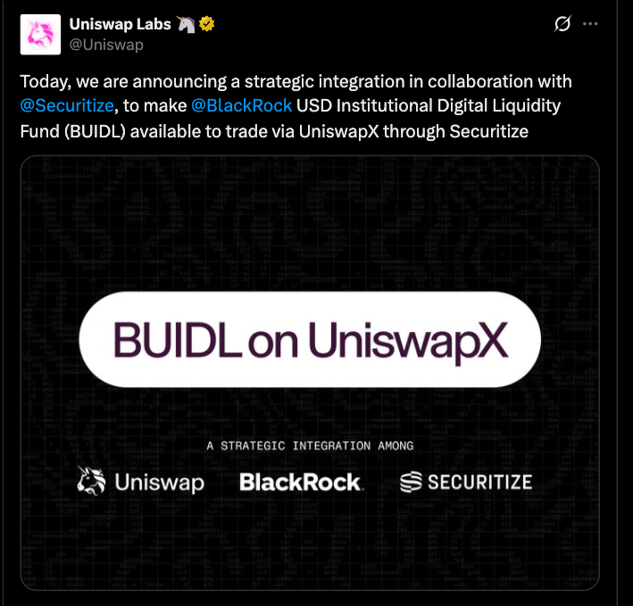 BlackRock BUIDL Launches on UniswapX With Onchain USDC Swaps