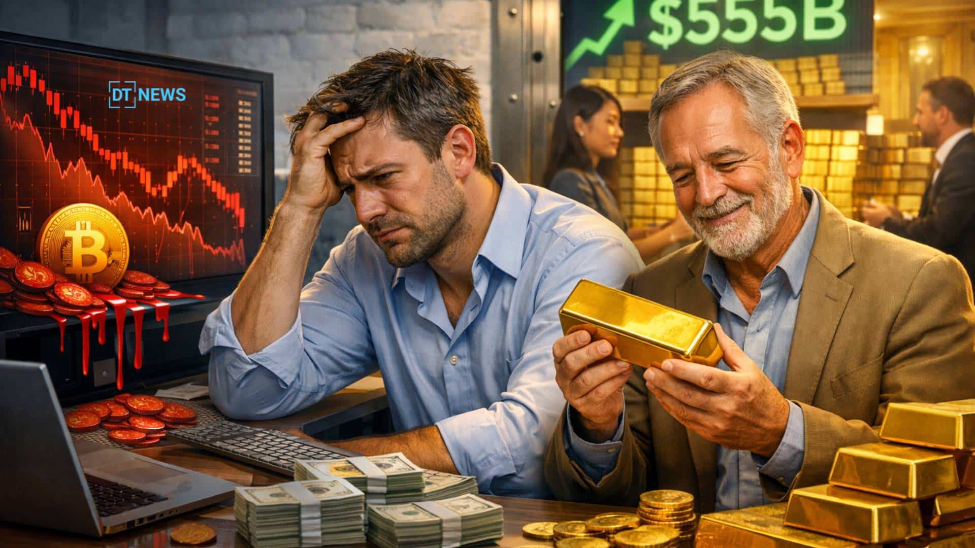 Bitcoin ETFs Bleed While Gold Demand Surges to $555B in 2025