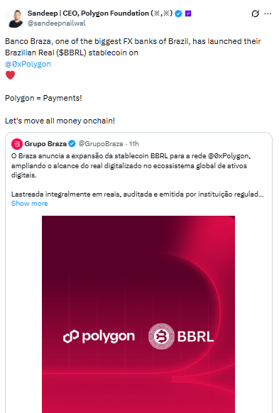 Brazil’s BBRL Stablecoin Launches on Polygon in Institutional Push 46 Brazil