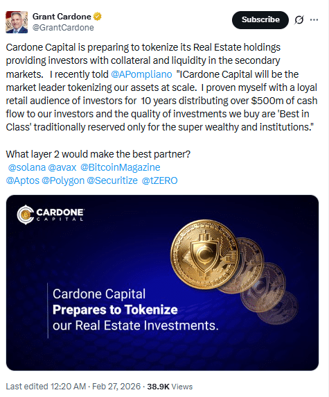 Cardone Capital Prepares Blockchain Tokenization of Property Assets 46 Cardone Capital