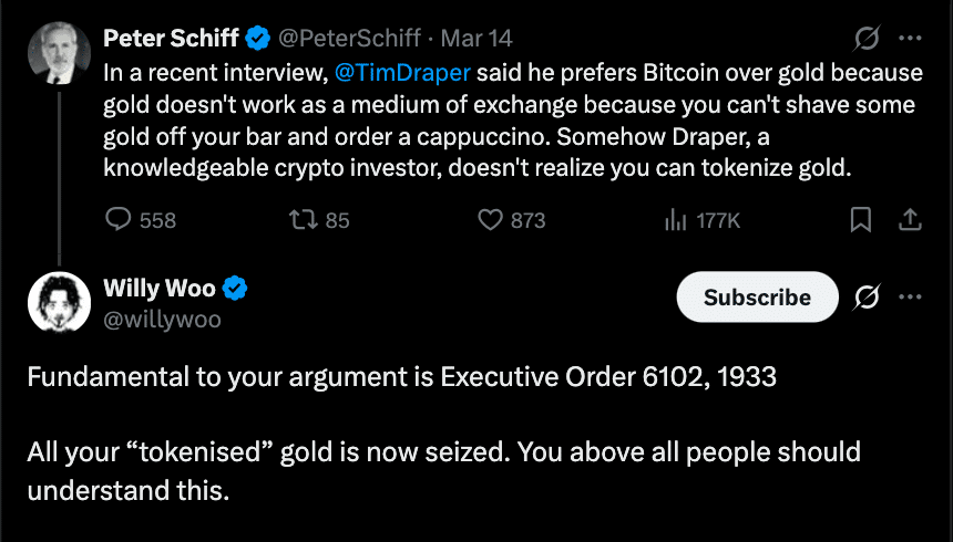 Gold vs Bitcoin Clash Rekindled as Peter Schiff Challenges Tim Draper’s Bitcoin Vision