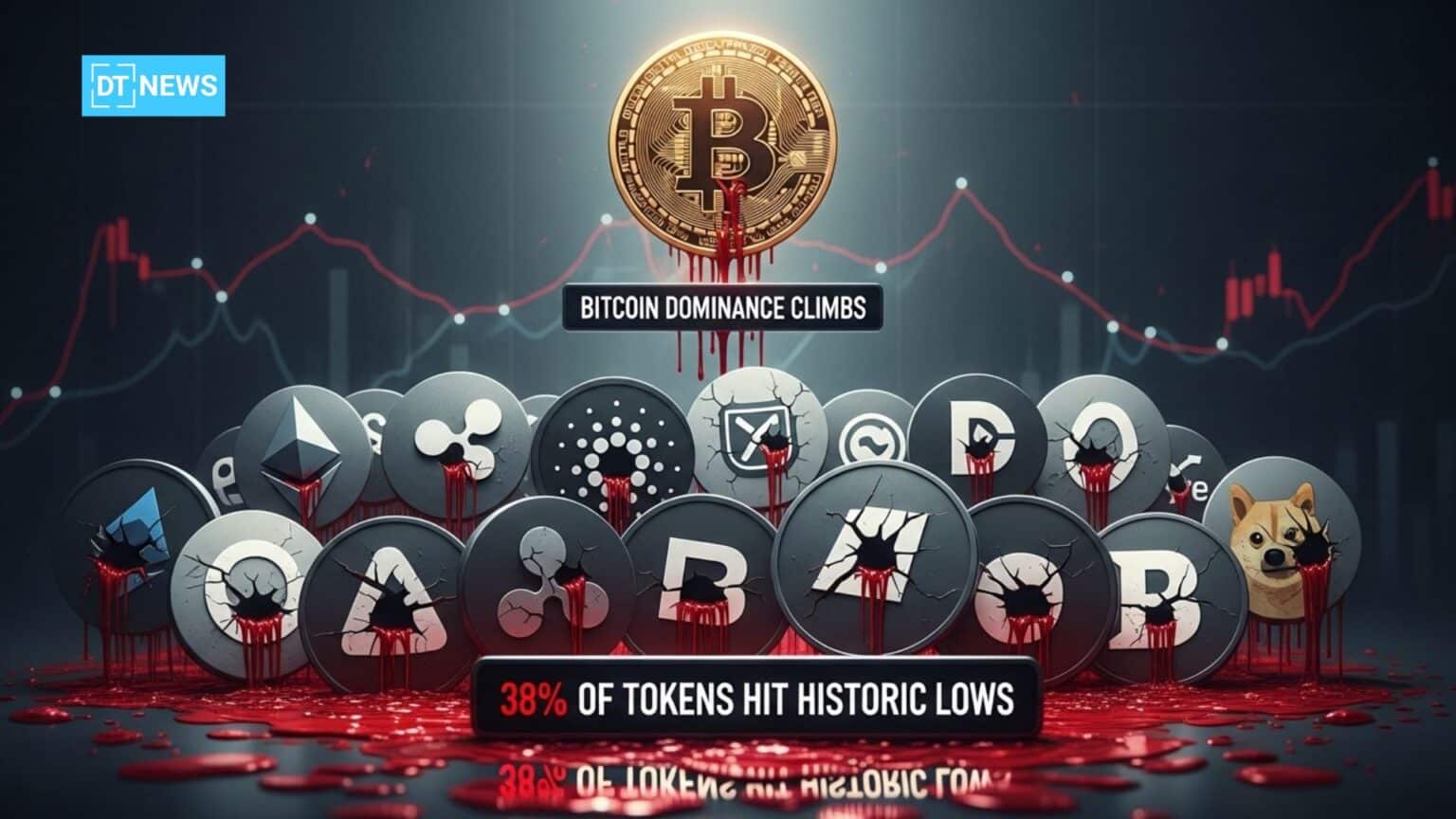 Altcoin Market Bleeds as 38% of Tokens Hit Historic Lows While Bitcoin Dominance Climbs