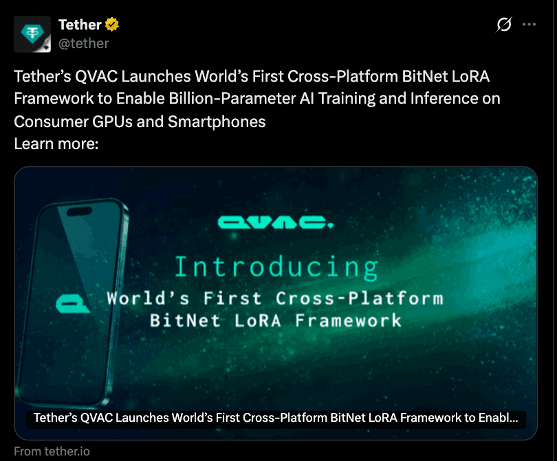 Tether QVAC AI Brings Powerful AI to Phones With QVAC Fabric Rollout