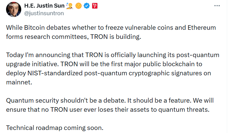 Justin Sun Unveils Tron Quantum Upgrade to Strengthen Network Security 47 Justin Sun