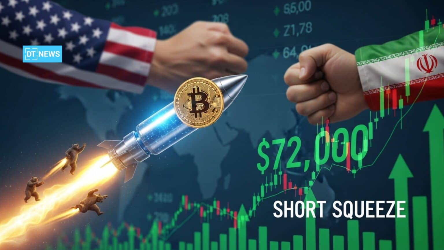 Bitcoin Short Squeeze Wipes $427M as US-Iran Ceasefire Sends BTC Past $72K