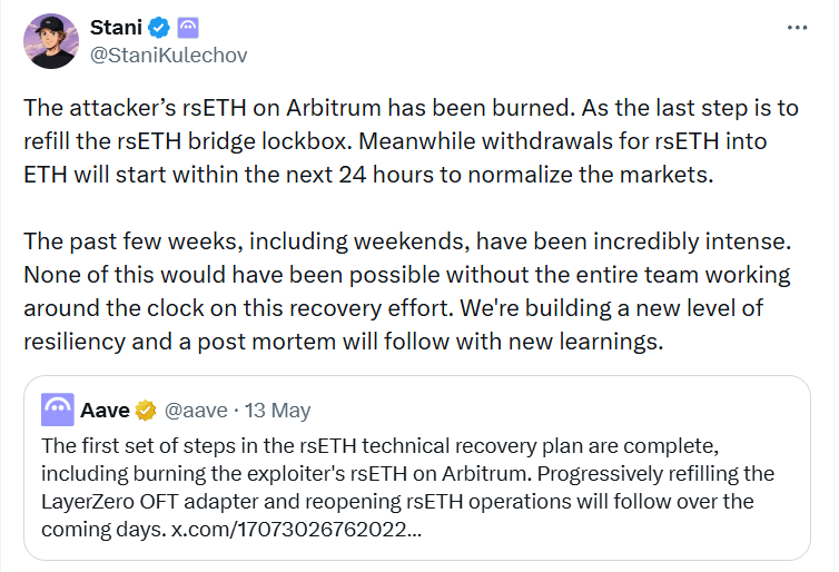 Kelp DAO rsETH Recovery Enters Critical Stage With Aave Support 48 DeFi recovery