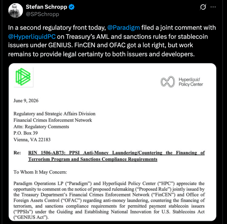 Hyperliquid and Paradigm Push Back Against GENIUS Act Rules, Warning of DeFi Risks 46 Hyperliquid and Paradigm Push Back Against GENIUS Act Rules Warning of Risks