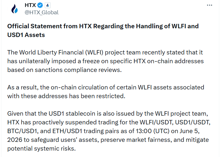 HTX Delists USD1 After Frozen Address Dispute With World Liberty Financial 47 HTX Exchange