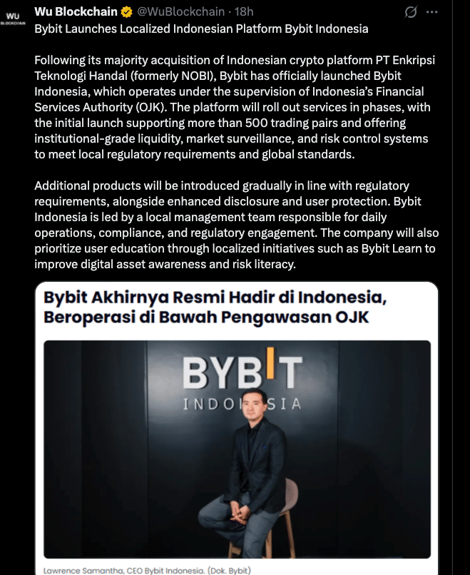 Bybit Indonesia Launches Through NOBI Acquisition 